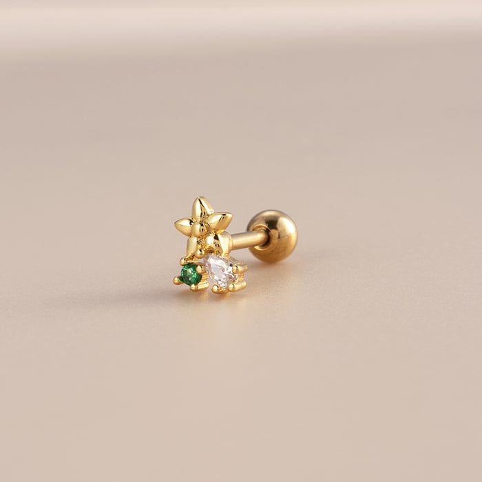 1 Piece Simple Series Simple Flower Titanium Steel   Gold Color Material Zircon Women's Stud Earrings 